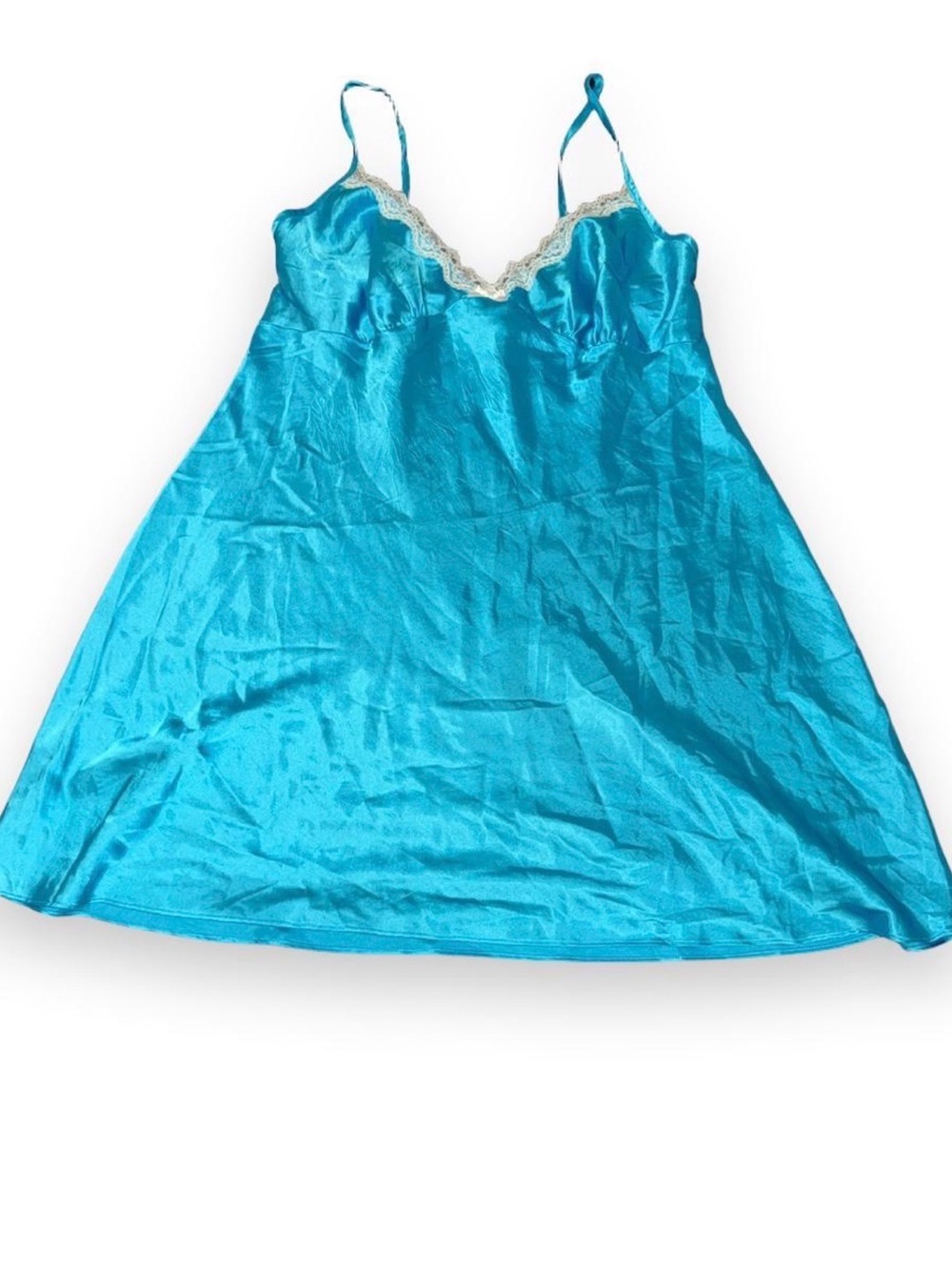 Secret Treasures Turquoise Satin Lace-Trim Chemise